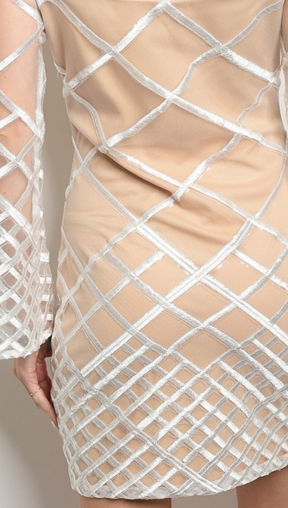 White nude and sequin illusion off the shoulder - Picture 13 of 14